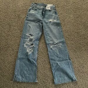 American Eagle AE baggy wide leg distressed jeans Dreamy Drape Super High Rise 0